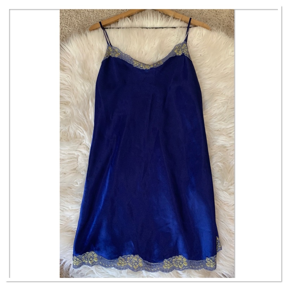 Victoria's Secret Vintage Slip Dress Blue Gold Size Medium